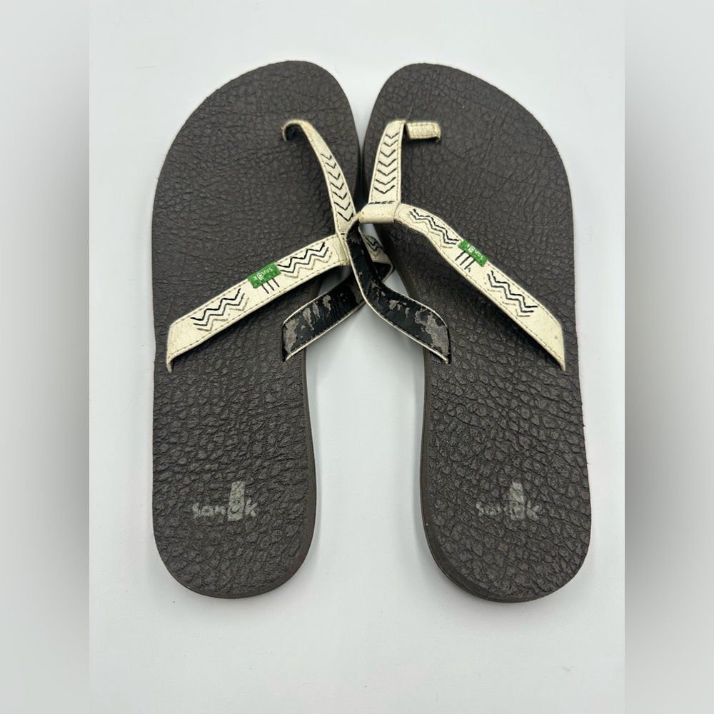 Sanuk Yoga Mat Flip Flop Sandals Tribal Boho Strap Comfort Shoes Women's | 7*
